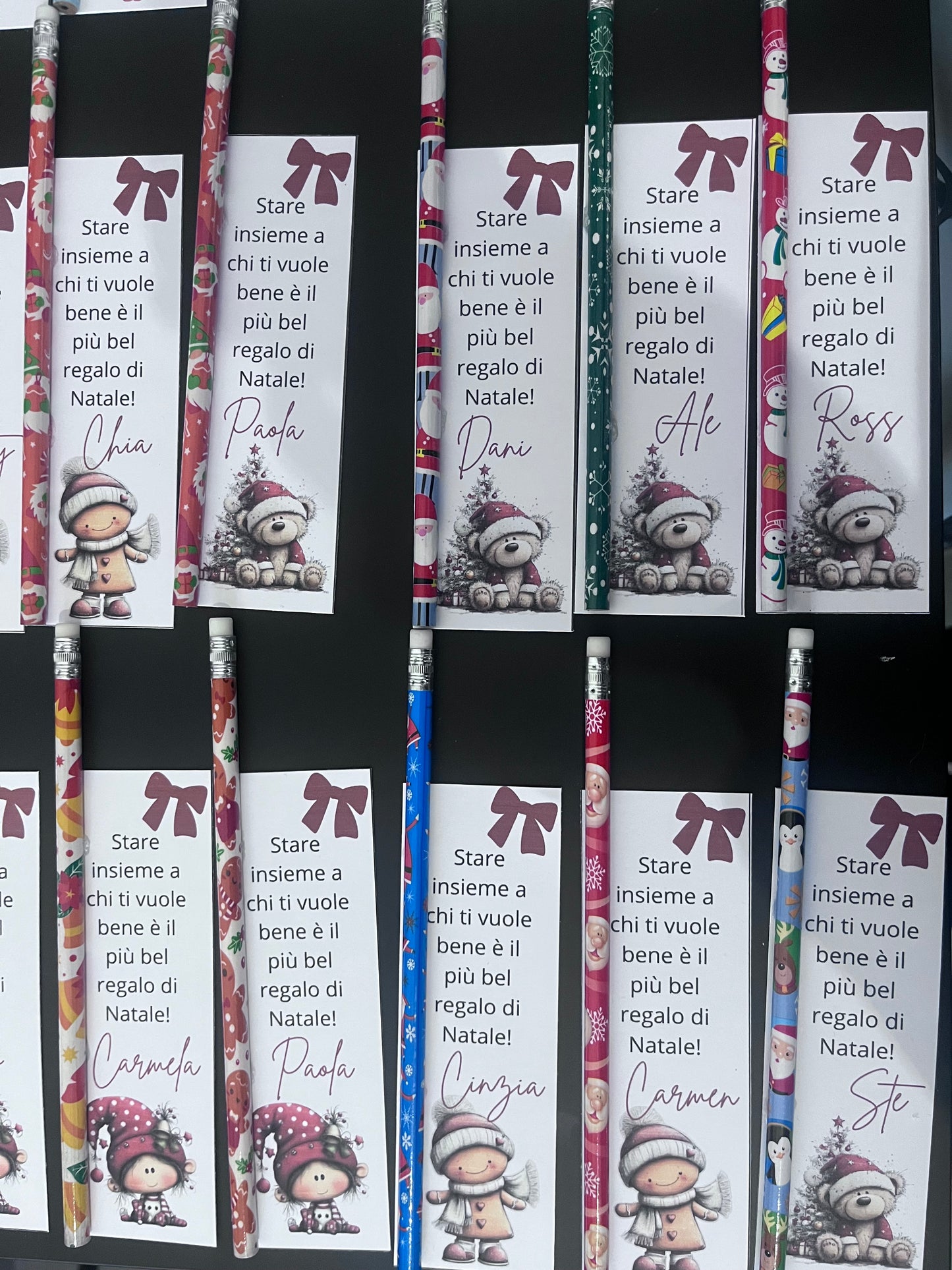 Segnaposti personalizzati con matita natalizia