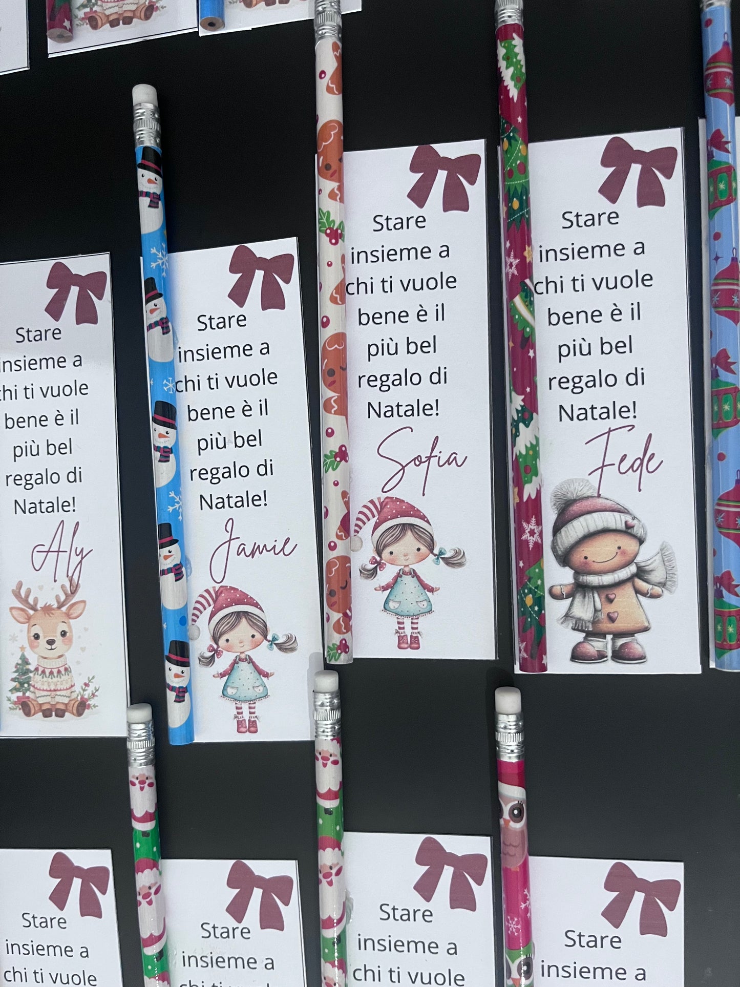 Segnaposti personalizzati con matita natalizia